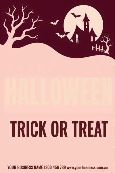 Trick or Treat — Haunted House, Pink — Halloween Signs (corflute) design for Halloween