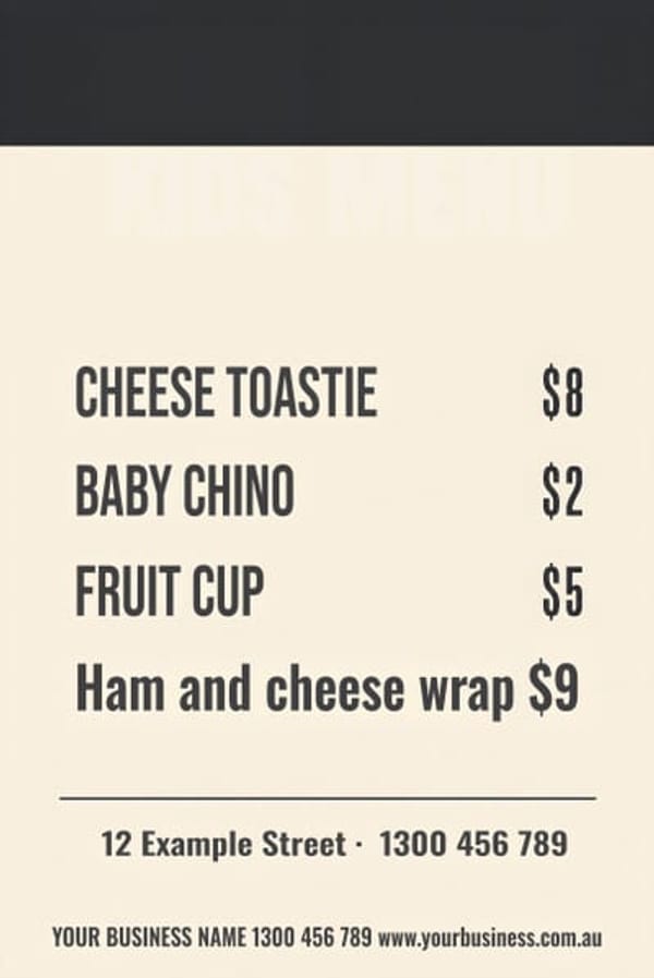 Kids Menu — Café & Restaurant design