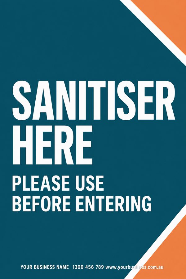 Sanitiser Here Teal — Health, clinic & hygiene design