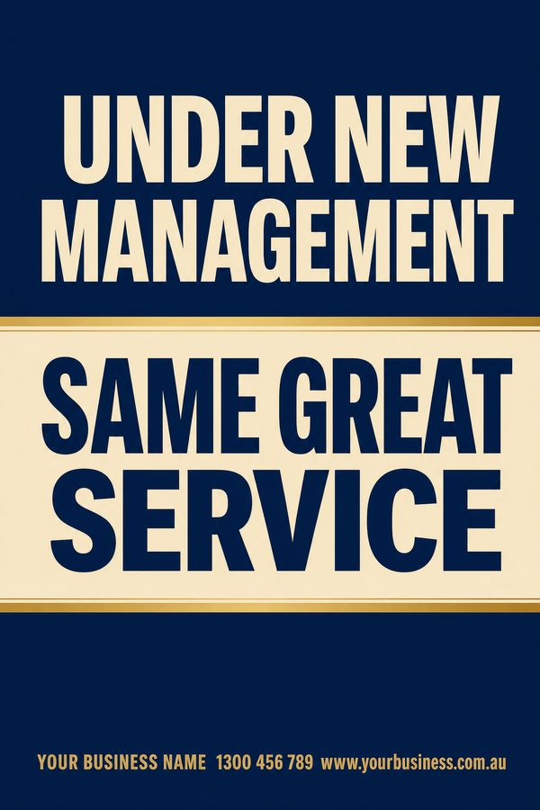Under New Management Navy — Sales & promotions design
