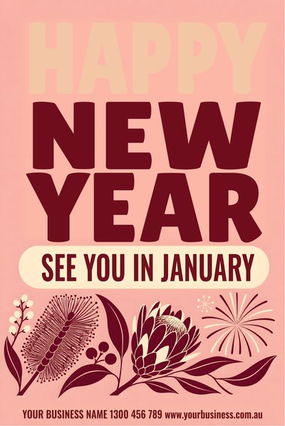 New Year — See You in January, Pink — New Year's Eve Signs (corflute) design for New Year's Eve