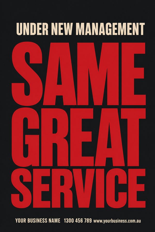 Under New Management Charcoal — Sales & promotions design