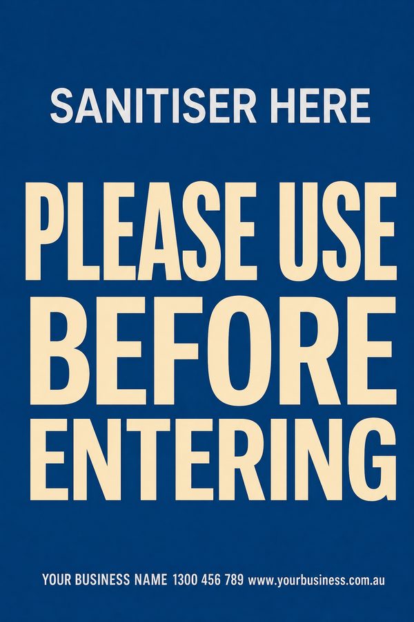 Sanitiser Here Blue — Health, clinic & hygiene design