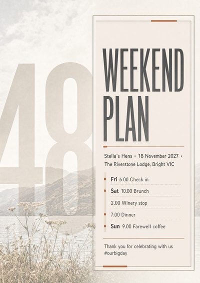 Hens — Weekend Plan — Foam Board Hens & Bucks Signs design for Hens party