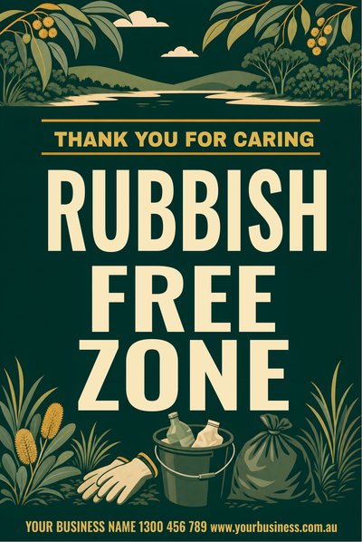 Rubbish Free Zone — Clean Up Australia Day Signs (corflute) design for Clean Up Australia Day