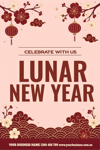 Lunar New Year — Blossom, Red — Lunar New Year Signs (corflute) design for Lunar New Year