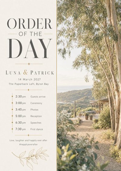 Order of the Day — Foam Board Wedding Welcome Signs & Seating Charts design for Wedding