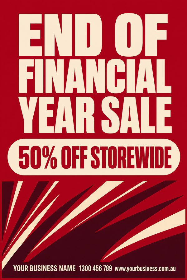 End Financial Year Crimson — EOFY & stocktake design