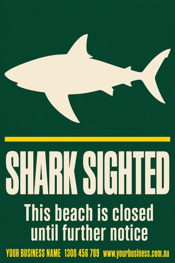 SHARK SIGHTED — Snake & Wildlife Warning design