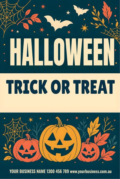 Trick or Treat — Pumpkins, Teal — Halloween Signs (corflute) design for Halloween
