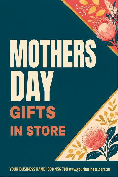 Mother's Day Gifts In Store — Teal — Mother's Day Signs (corflute) design for Mother's Day