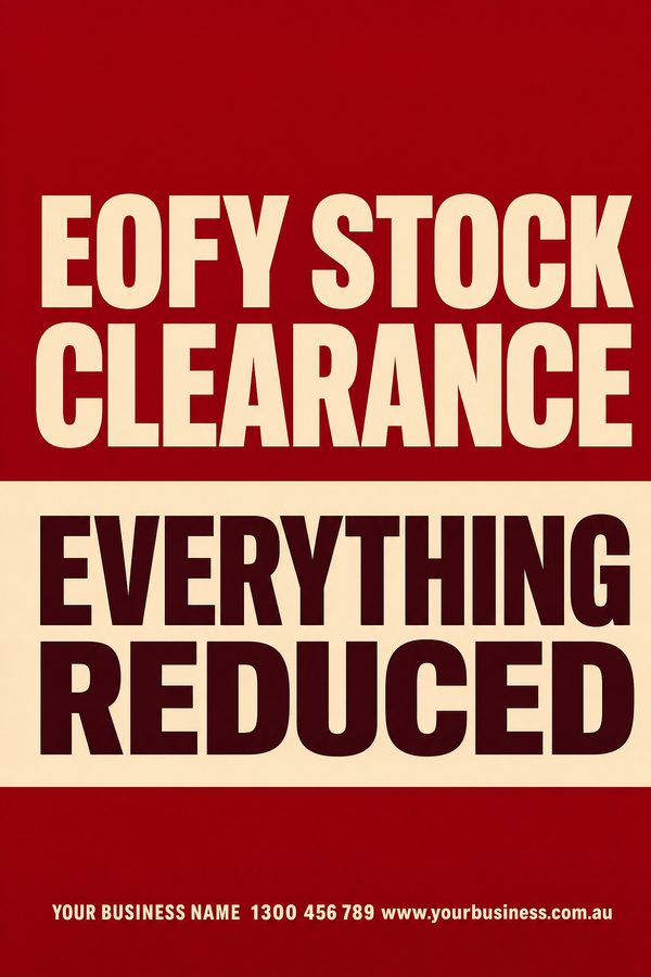 Eofy Stock Clearance Crimson — EOFY & stocktake design