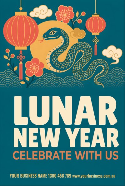 Lunar New Year — Snake, Teal — Lunar New Year Signs (corflute) design for Lunar New Year