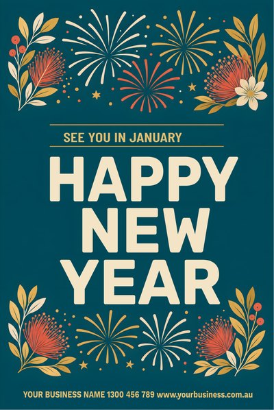 Happy New Year — See You in January, Teal — New Year's Eve Signs (corflute) design for New Year's Eve