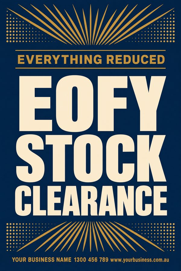 Eofy Stock Clearance Navy — EOFY & stocktake design