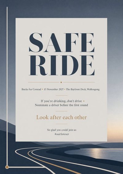 Bucks — Safe Ride Home — Foam Board Hens & Bucks Signs design for Hens party