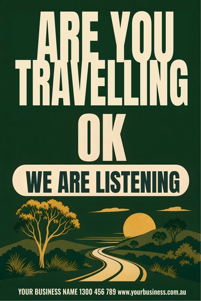 Are You Travelling OK — We Are Listening — RU OK Day Signs (corflute) design for RU OK Day