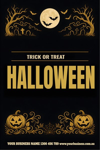 Halloween — Gold Pumpkins on Black — Halloween Signs (corflute) design for Halloween