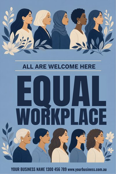 Equal Workplace — All Are Welcome — International Women's Day Signs (corflute) design for International Women's Day