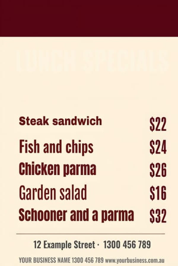 Lunch Specials — Café & Restaurant design