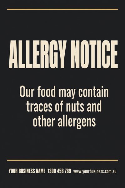 Allergy Notice — Corflute Signs design for Café