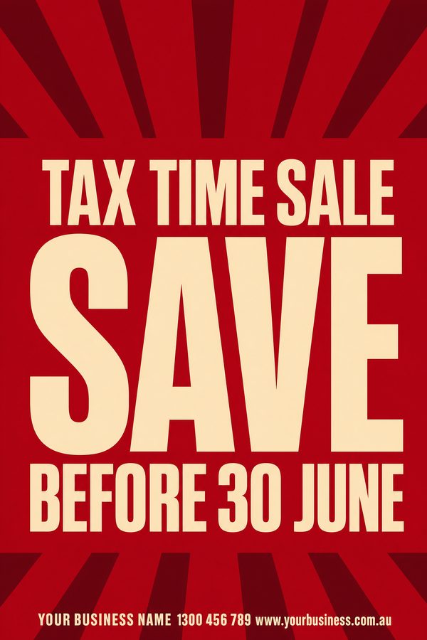 Tax Time Sale Crimson — EOFY & stocktake design