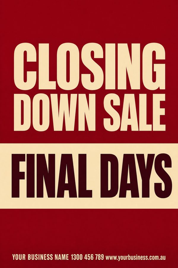 Closing Down Sale Crimson — Sales & promotions design