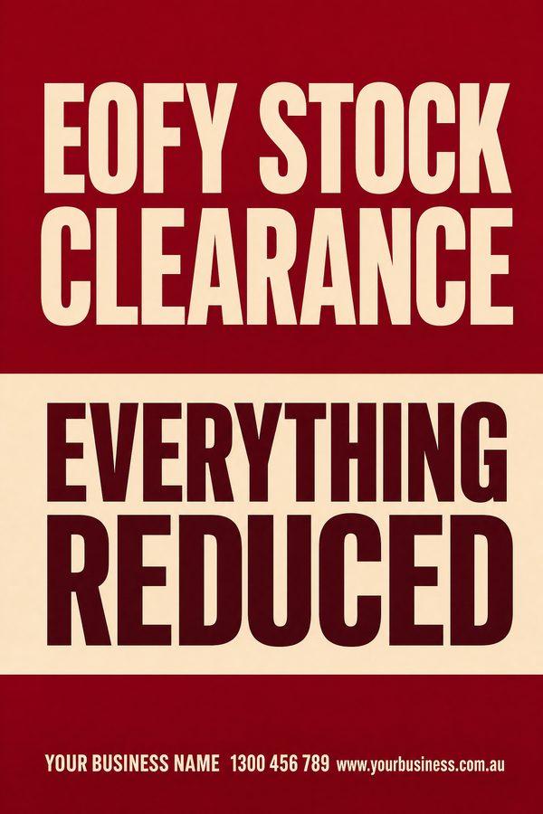 Eofy Stock Clearance Crimson 2 — EOFY & stocktake design