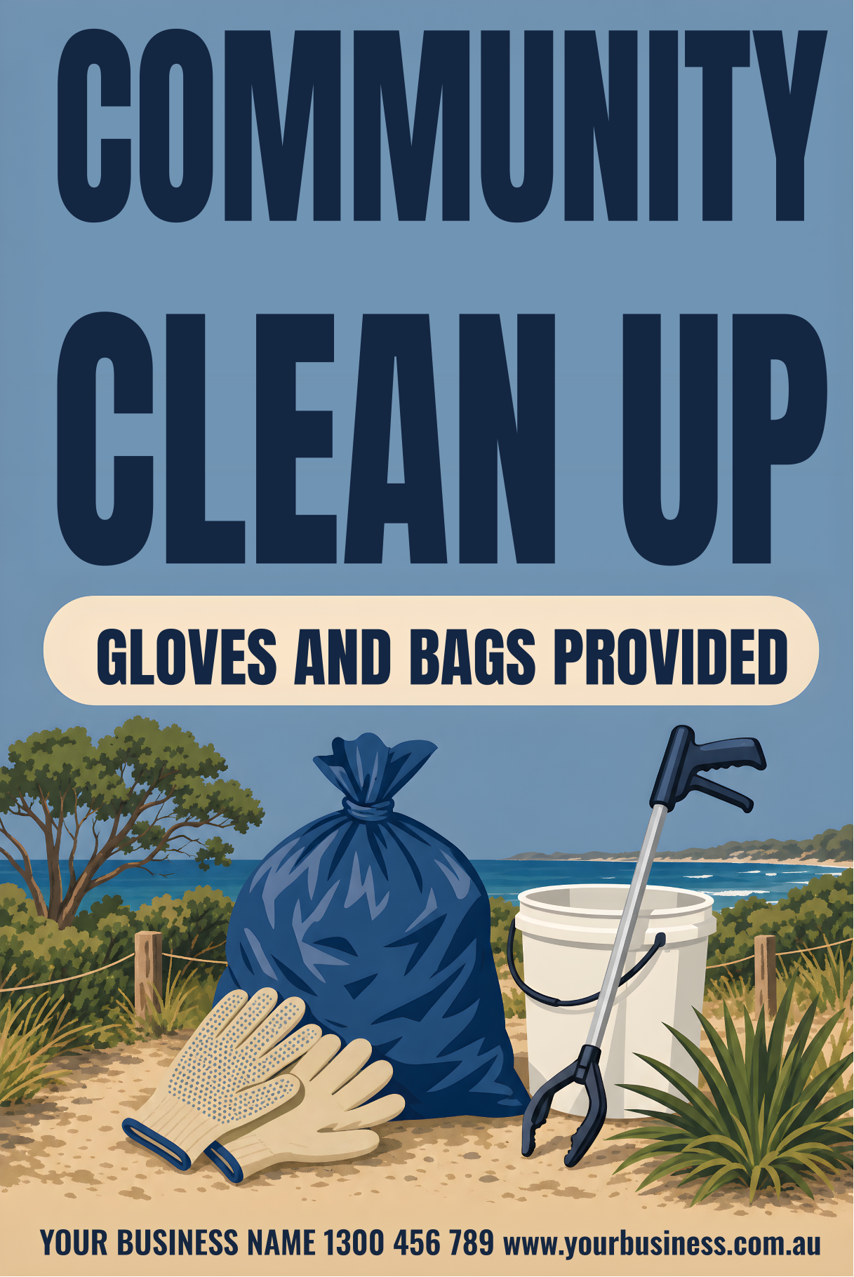 Community Clean Up — Gloves and Bags Provided — Clean Up Australia Day corflute sign