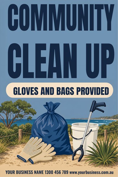 Community Clean Up — Gloves and Bags Provided — Clean Up Australia Day Signs (corflute) design for Clean Up Australia Day