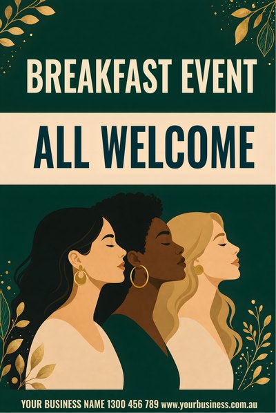 IWD Breakfast — All Welcome — International Women's Day Signs (corflute) design for International Women's Day