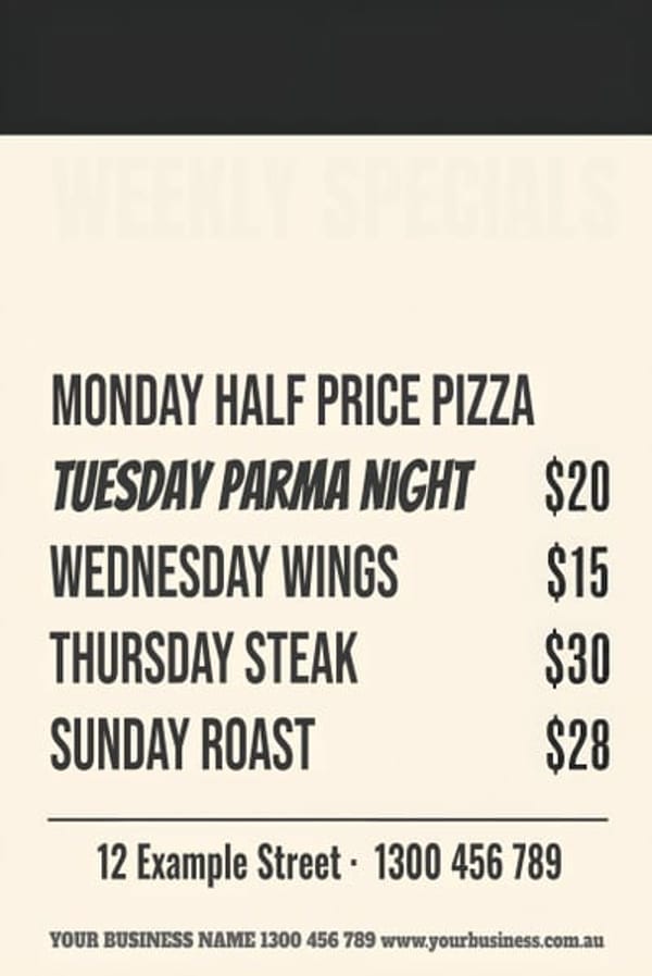 Weekly Specials — Café & Restaurant design