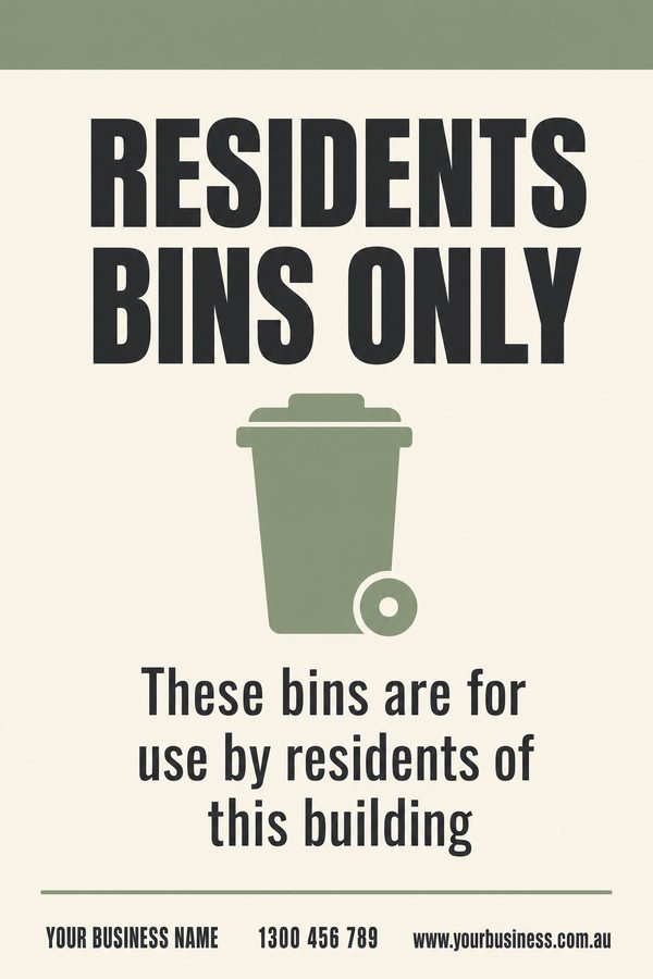 Residents Bins Only — Private Property design